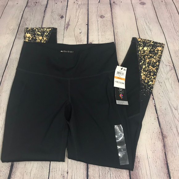 Ideology Pants - NWT Ideology Black Leggings with Gold & Mesh Sz Sm